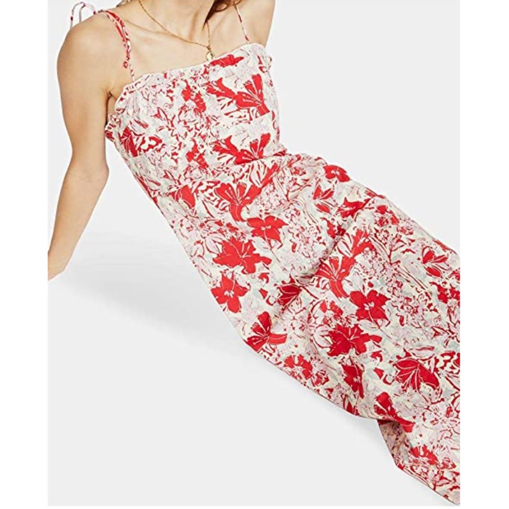 Free People Red and White Floral Midi Dress